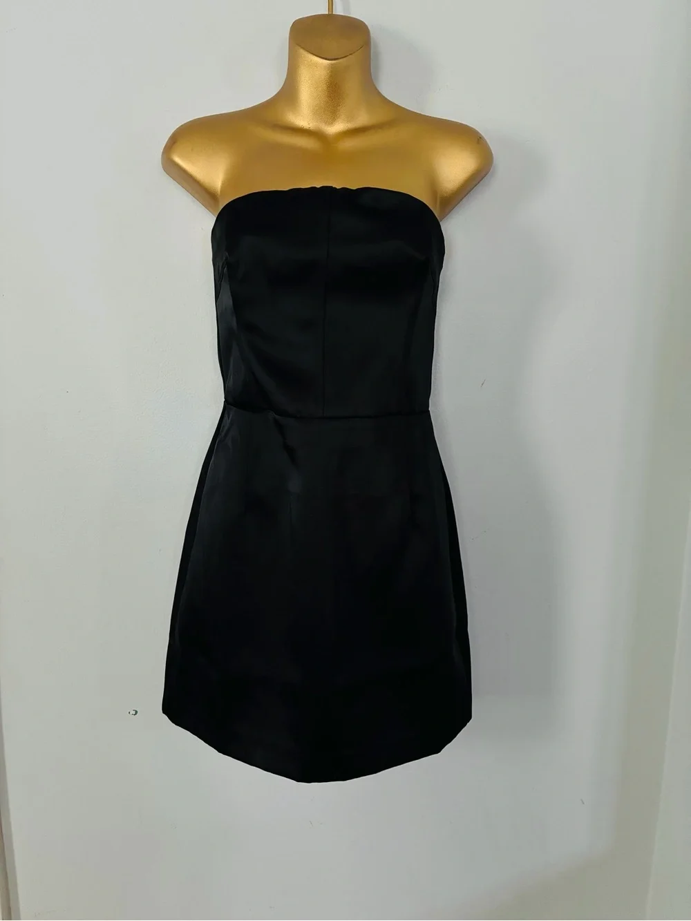 H&M Strapless Black Mini Dress – Satin Look Party Cocktail Dress –s - Picture 2 of 5